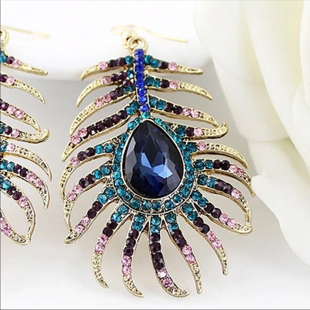 Peacock feather piercing Earrings - Picture 5 of 6